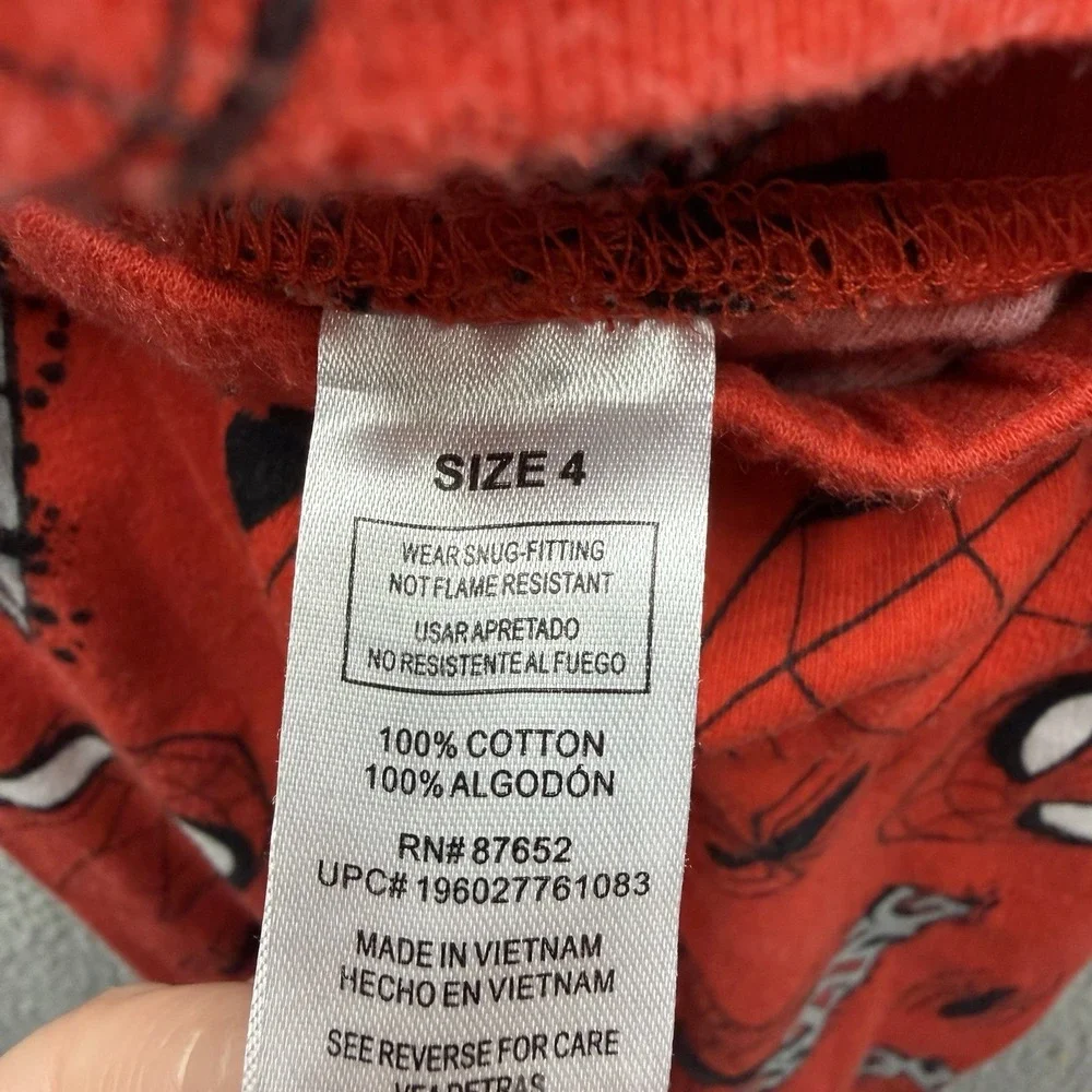 Marvel Pajamas Boys Size 4 Red Spiderman 2 Piece Pajama Set Boys Size 4